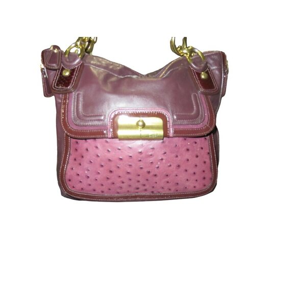 Coach 2011 Kristin Ostrich Embossed Mixed Leather Plum Purple Satchel - Picture 1 of 14